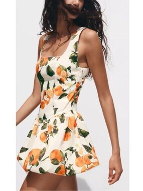 Zara Cream Mini Dress with Orange & Green Fruit Print